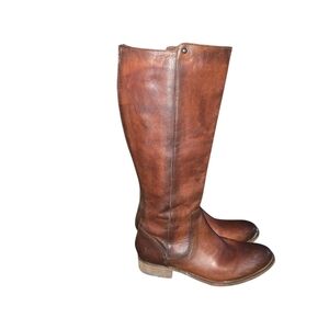 Frye Melissa Stud Back Zipper Cognac Knee Length Leather Boots 7